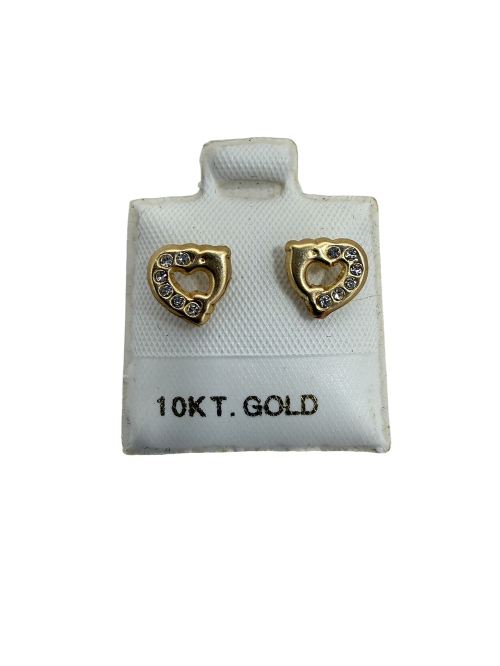 10KT Gold Heart Stud Earrings with Clear Stones - Gold Delphine